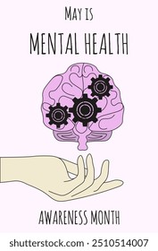 Bulletin design of Mental Health awareness month poster. Simple flat style vector illustration can used medical clinic brochures. Ideal for social media. EPS 10