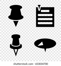 Bulletin icons set. set of 4 bulletin filled icons such as pin