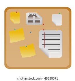 Bulletin or message board with papers hanging
