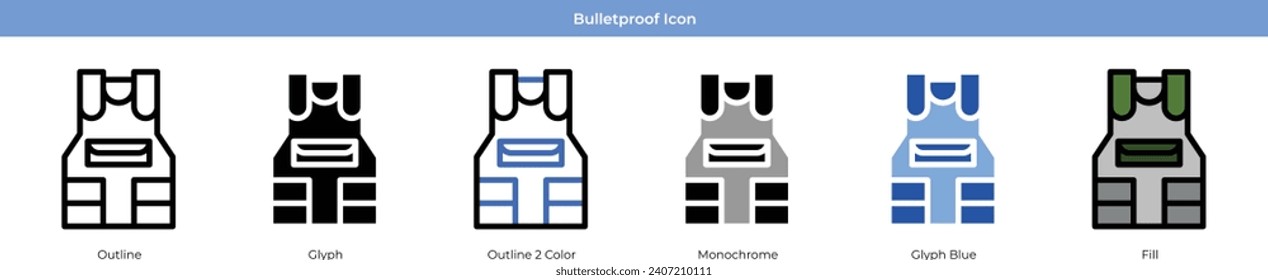 Bulletproof Army Icon Set Vector
