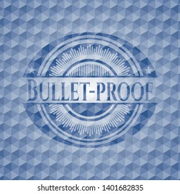Bullet-proof blue badge with geometric background. Vector Illustration. Detailed.