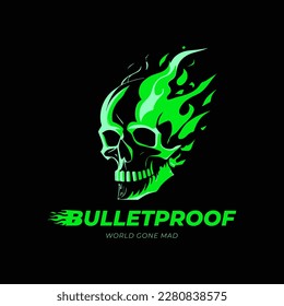 bulletproof fiery skull logo, vector illustration