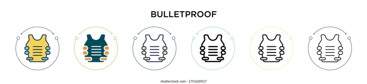Bulletproof icon in filled, thin line, outline and stroke style. Vector illustration of two colored and black bulletproof vector icons designs can be used for mobile, ui, web