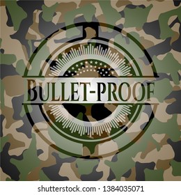 Bullet-proof on camouflage texture. Vector Illustration. Detailed.
