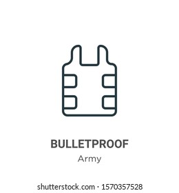 Bulletproof outline vector icon. Thin line black bulletproof icon, flat vector simple element illustration from editable army concept isolated on white background