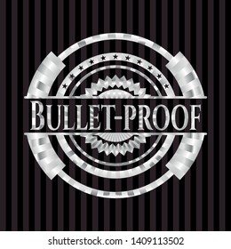Bullet-proof silver badge or emblem. Vector Illustration. Mosaic.
