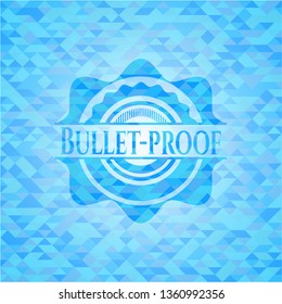 Bullet-proof sky blue emblem. Mosaic background