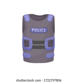 Bulletproof vest cartoon vector illustration. Police personal protective equipment, military accessory, officer uniform item. Body armor, ballistic jacket isolated on white background