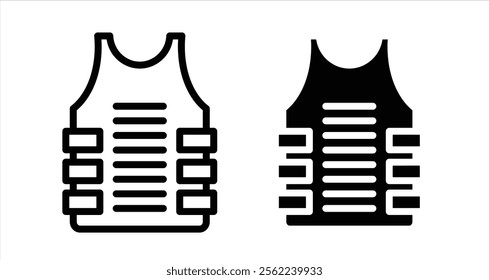 Bulletproof vest Icon collection in filled and stroke style.