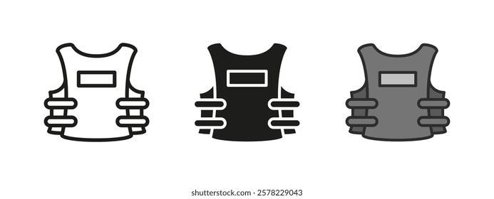 Bulletproof vest icon. Police armor vector illustration. Military protection and defense symbol. Tactical armour sign. Army and security pictogram. Bulletproof vest armored concept isolated.