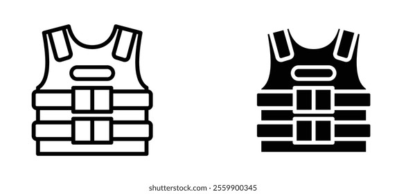 Bulletproof vest Icon set in black color for ui designs