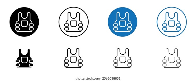 Bulletproof vest icon set in black and blue colors