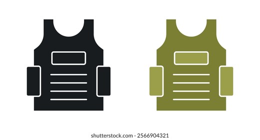 Bulletproof vest icon set in black and colored