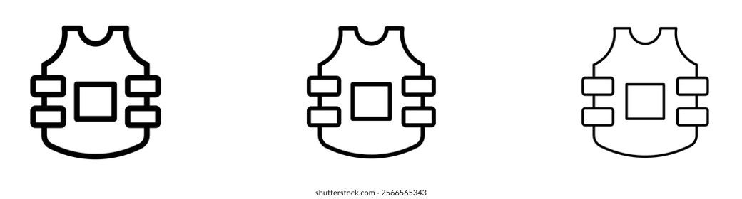 Bulletproof vest icon in tree different line stroke sizes.