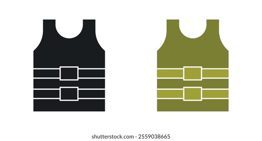 Bulletproof vest icons in black and colored version