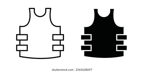 Bulletproof vest icons in black and white colors