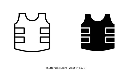 Bulletproof vest icons. black and white vector set.