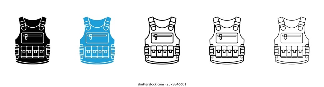 Bulletproof vest icons in filled and 3 stroke weights