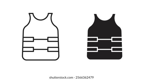 Bulletproof vest icons in line stroke and flat versions