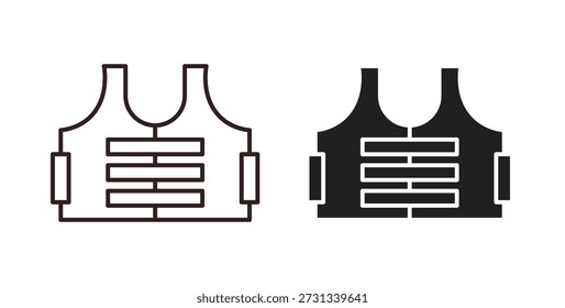 Iconos de chaleco antibalas. Iconos de contorno Vector colección. ilustraciones planas