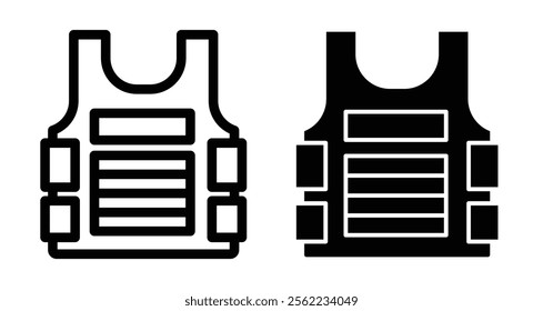 Bulletproof vest Icons pack in outlined and flat versions