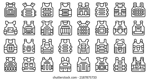 Bulletproof vest icons set outline vector. Armor body. Vest military