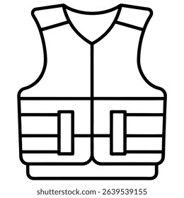 Bulletproof vest line art icon on white background.