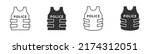 Bulletproof vest line and flat icons. Vector illustration.