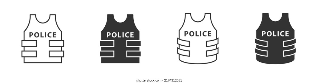 Bulletproof vest line and flat icons. Vector illustration.