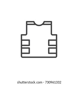 Bulletproof vest line icon, outline vector sign, linear style pictogram isolated on white. Flak jacket symbol, logo illustration. Editable stroke