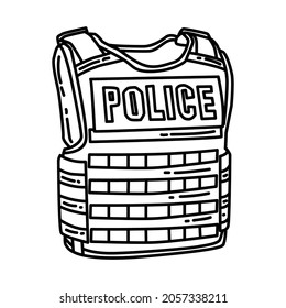 Bulletproof Vest Part of Police Equipment and Accessories Hand Drawn Icon Set Vector.