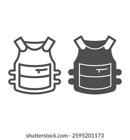 Bulletproof vest with pocket line and solid icon, law enforcement concept. Vector graphics. Police man jacket, protective suit sign on white background, outline style icon for mobile or web design