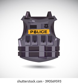 Bulletproof vest with police text - vector illustration