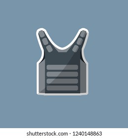 Bulletproof vest for protection from bullets. Military clothing. Special forces soldier element. Armor outfit on blue background. Cartoon flat illustration
