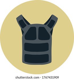 Bulletproof vest for protection from bullets. Military clothing. Special forces soldier element. Armor outfit in circle. Cartoon flat illustration