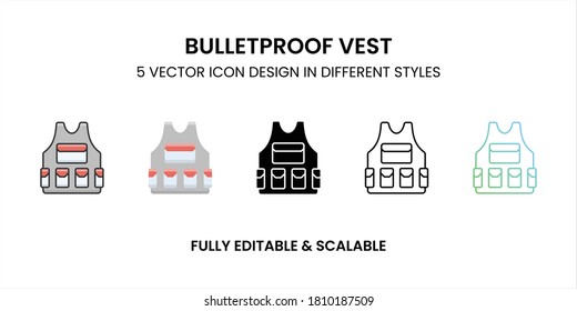Bullet-Vest-Vektorsymbol in farbigem Umriss, flach, glyph, Linie und Farbverlauf