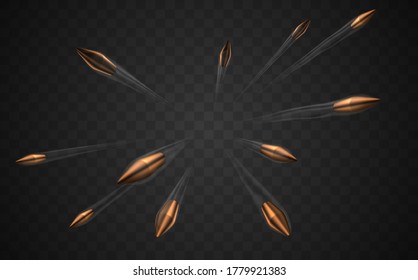 Bullets with air track on transparent background