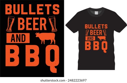 Bullets beer and bbq, Kitchen T-shirt, BBQ design retro vintage T-shirt design. Barbecue Vector graphic shirts design. BBQ Grilling lover t-shirts ready for benner,poster,pod any print,item
