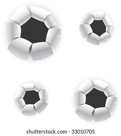 Bullets holes in white paper background. Vector illustration