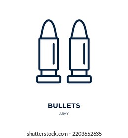 Bullets Icon From Army Collection. Thin Linear Bullets, Button, Bullet Outline Icon Isolated On White Background. Line Vector Bullets Sign, Symbol For Web And Mobile