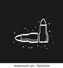 Bullets icon in doodle sketch lines. Ammunition gun weapon caliber ammo danger army