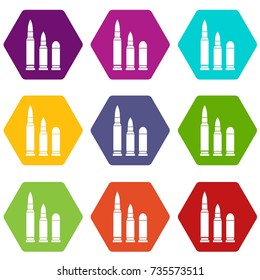 Bullets icon set many color hexahedron isolated on white vector illustration