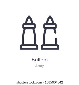 bullets outline icon. isolated line vector illustration from army collection. editable thin stroke bullets icon on white background