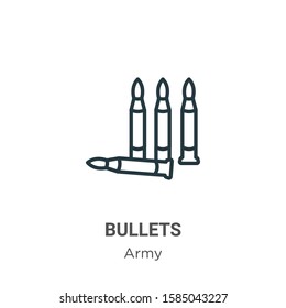 Bullets outline vector icon. Thin line black bullets icon, flat vector simple element illustration from editable army concept isolated on white background