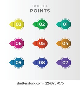 Bullets Points infographic with colorful nine options