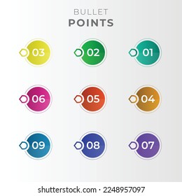 Bullets Points infographic with colorful nine options