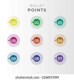 Bullets Points infographic with colorful nine options