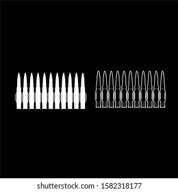 Bullets in row belt Machine gun cartridges Bandoleer War concept icon outline set white color vector illustration flat style image