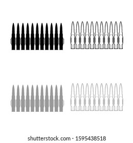 Bullets in row belt Machine gun cartridges Bandoleer War concept icon outline set black grey color vector illustration flat style image