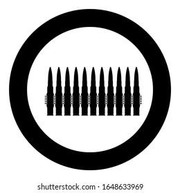 Bullets in row belt Machine gun cartridges Bandoleer War concept icon in circle round black color vector illustration flat style image